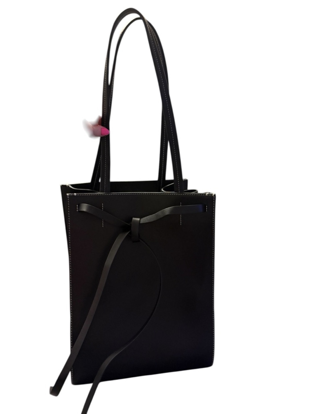 Vince Black Leather Tote with Bow-Tie Detail